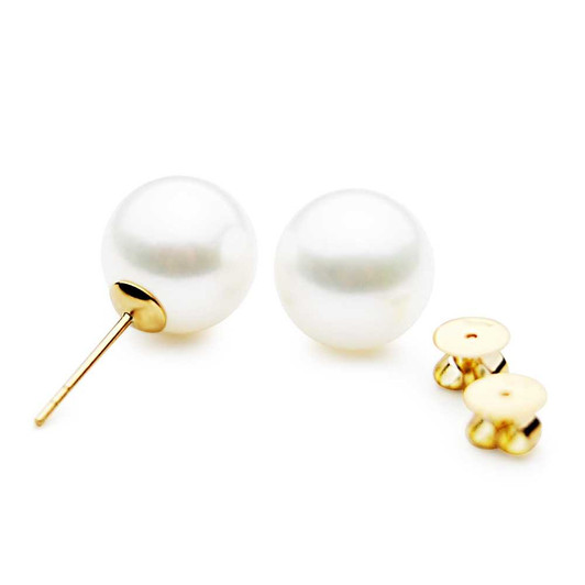 FE018 (AAA 11mm White Freshwater Cultured Pearl Earrings 18K Yellow Gold ) 30% Off selected items only Pacific Pearls