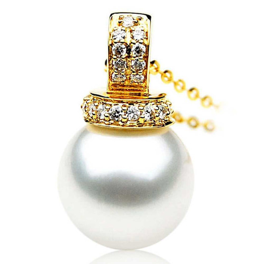 SP098 (AAA 14mm Australian South Sea pearl Pendant Diamonds 18k Gold ) Pearl Pendants Pacific Pearls