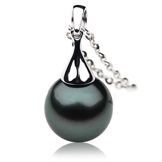 TP005 (AAA 11mm Tahitian Black pearl Pendant in 18k White Gold ) Pearl Pendants Pacific Pearls