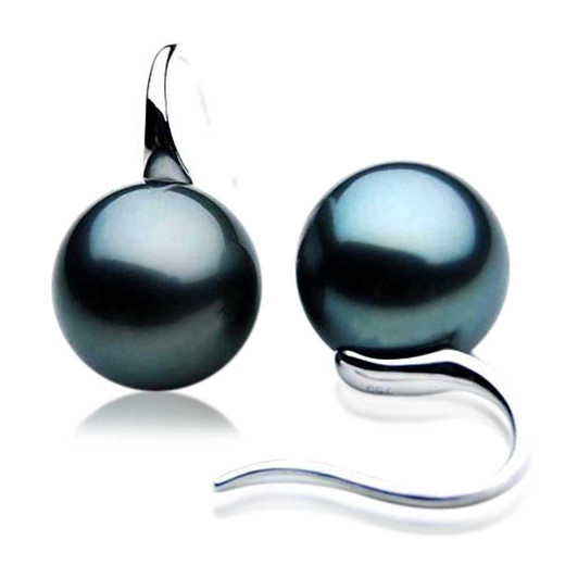 TE003 (AAA 11mm Tahitian Black Pearl Earrings In 18k White Gold ) Pearl Earrings Pacific Pearls