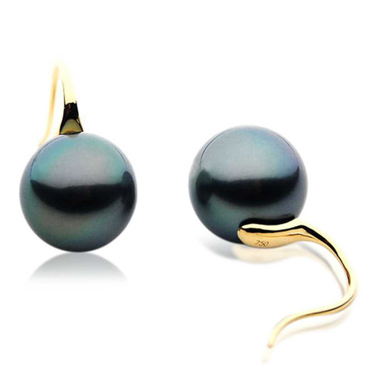 TE004 (AAA 11mm Tahitian Black Pearl Earrings In 18k Gold ) Pearl Earrings Pacific Pearls