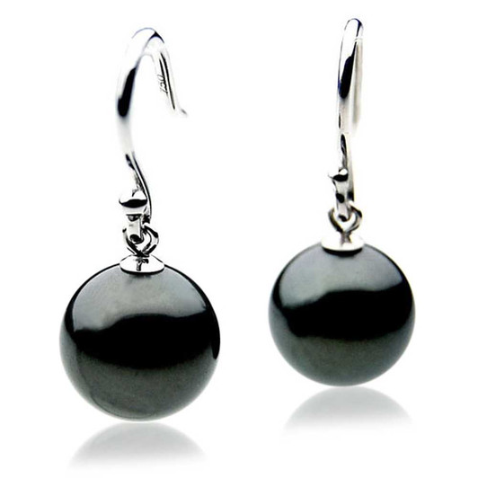 TE009 (AAA 11mm Tahitian Black Pearl Earrings In 18k White Gold ) Pearl Earrings Pacific Pearls