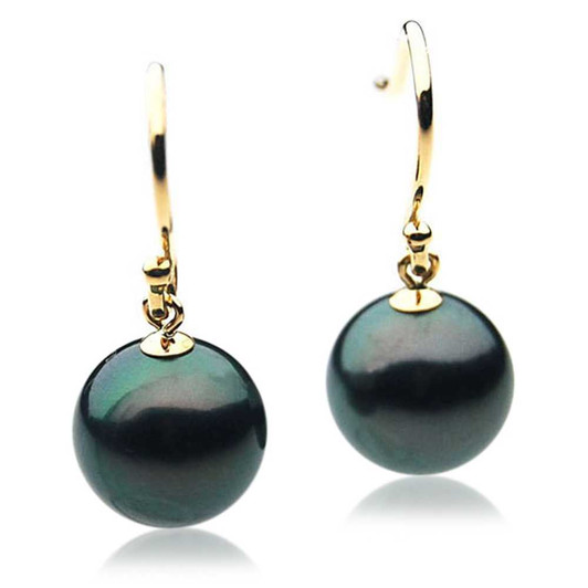 TE010 (AAA 11mm Tahitian Black Pearl Earrings In 18k Gold ) Pearl Earrings Pacific Pearls