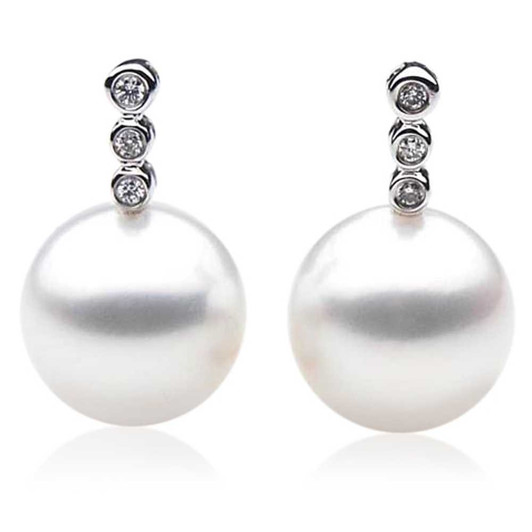 SE015 (AAA 11mm Australian South Sea Pearl Diamond Earrings 18k White Gold) Pearl Earrings Pacific Pearls