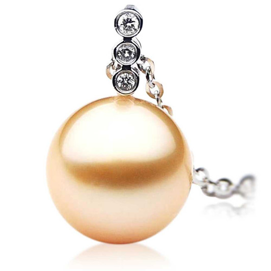 GP027 (AAA 12mm Australian Golden South Sea Pearl Pendant and Diamonds ) Pearl Pendants Pacific Pearls