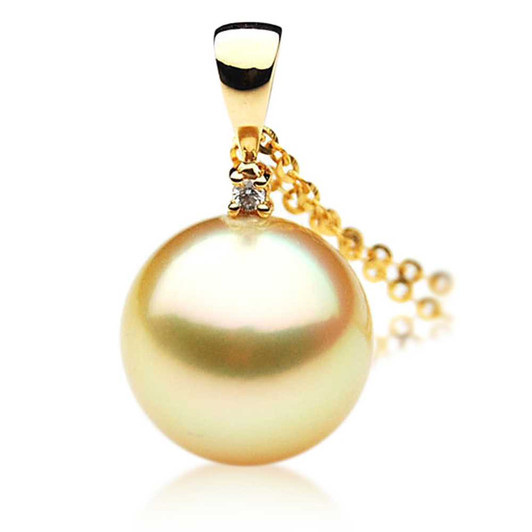 GP032 (AAA 12mm Australian Golden South Sea Pearl Pendant and Diamonds) Pearl Pendants Pacific Pearls