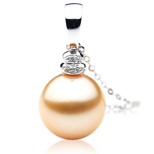 GP033 (AAA 12mm Australian Golden South Sea Pearl Pendant and Diamonds ) Pearl Pendants Pacific Pearls