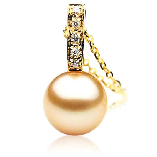GP036 (AAA 12mm Australian Golden South Sea Pearl Pendant and Diamonds ) Pearl Pendants Pacific Pearls
