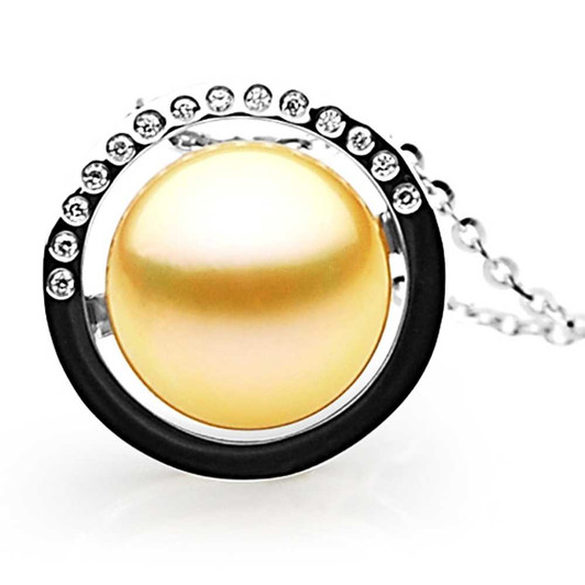 GP081 (AAA 13mm Australian Golden South Sea Pearl Pendant In Very Heavy 18k White Gold And Diamonds ) Pearl Pendants Pacific Pearls