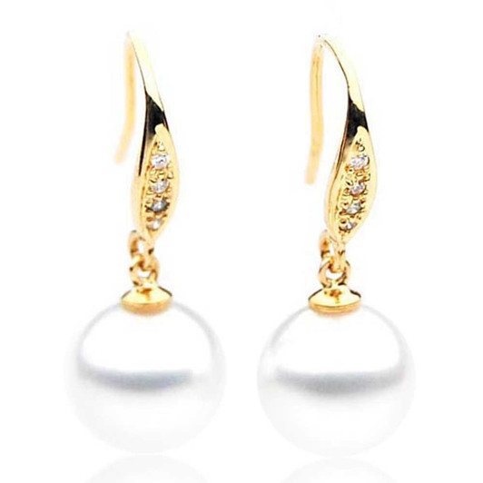 SE034 (AAA 11mm Australian South Sea Pearl Earrings Diamonds 18k Gold) Pearl Earrings Pacific Pearls