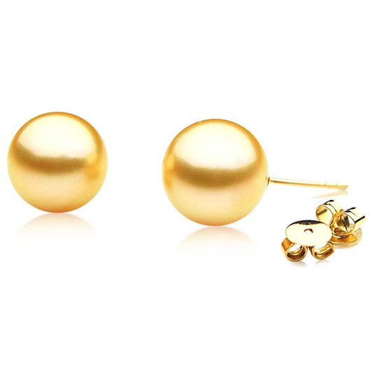 GE002 (AAA 11mm Australian Golden South Sea Pearl Earrings In Gold) Pearl Earrings Pacific Pearls
