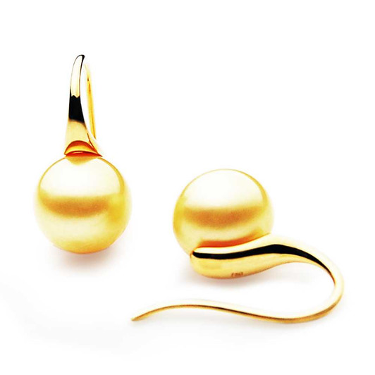 GES06 (AAA 10 mm Australian Golden South Sea Pearl Earrings in Yellow Gold) Pearl Earrings Pacific Pearls