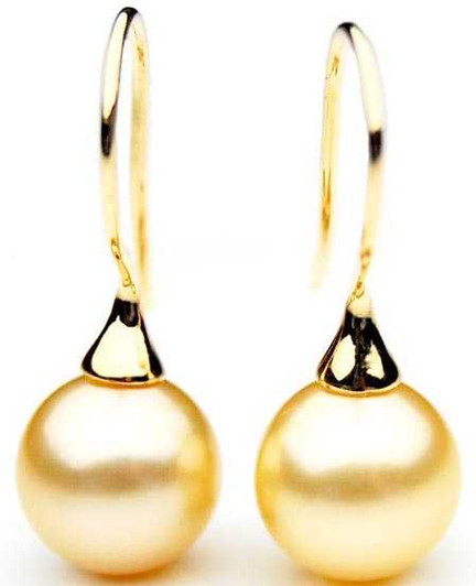 GE044 (AAA 12mm Australian Golden South Sea Pearl Earrings In Gold) Pearl Earrings Pacific Pearls