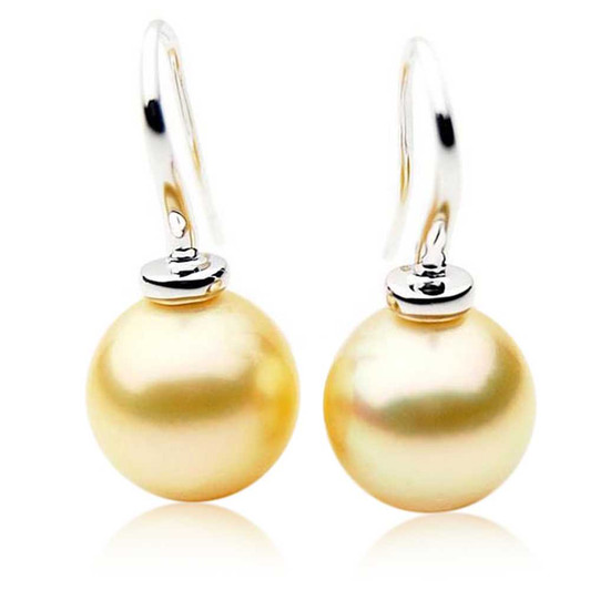 GE077 (AAA 13mm Australian Golden South Sea Pearl Earrings In Gold) Pearl Earrings Pacific Pearls