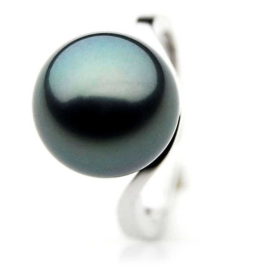 TR031 (AAA 13mm Tahitian Black pearl Ring In Heavy18k White Gold) Pearl Rings Pacific Pearls