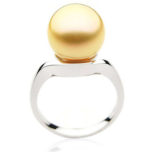 GR017 (AAA 12mm Australian Golden South Sea Pearl Ring In 18k White Gold) Pearl Rings Pacific Pearls