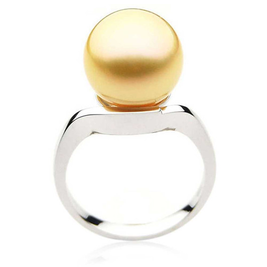 GR031 (AAA 13mm Australian Golden South Sea Pearl Ring In 18k White Gold) Pearl Rings Pacific Pearls