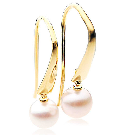 AE049 (AAA 8 mm White Japanese Akoya Saltwater Pearl Earrings 18K Heavy Gold Pearl Earrings Pacific Pearls