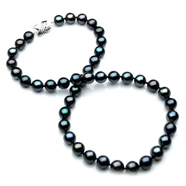 TN030 (AA 10-12mm Tahitian Black  Pearl Necklace 14k White gold clasp)