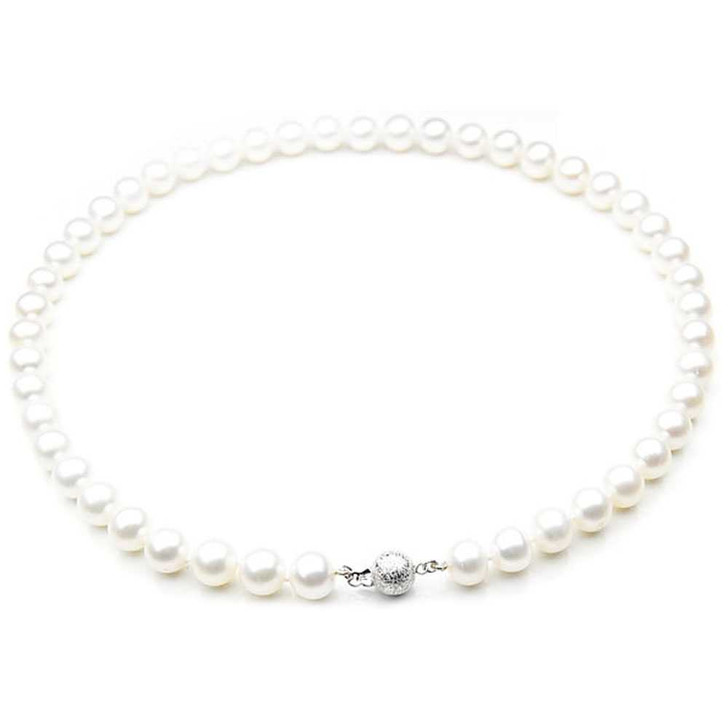 FN003 (AAA 9-10 mm Freshwater Pearl Necklace 14k White Gold Clasp ) Pearl Necklaces Pacific Pearls