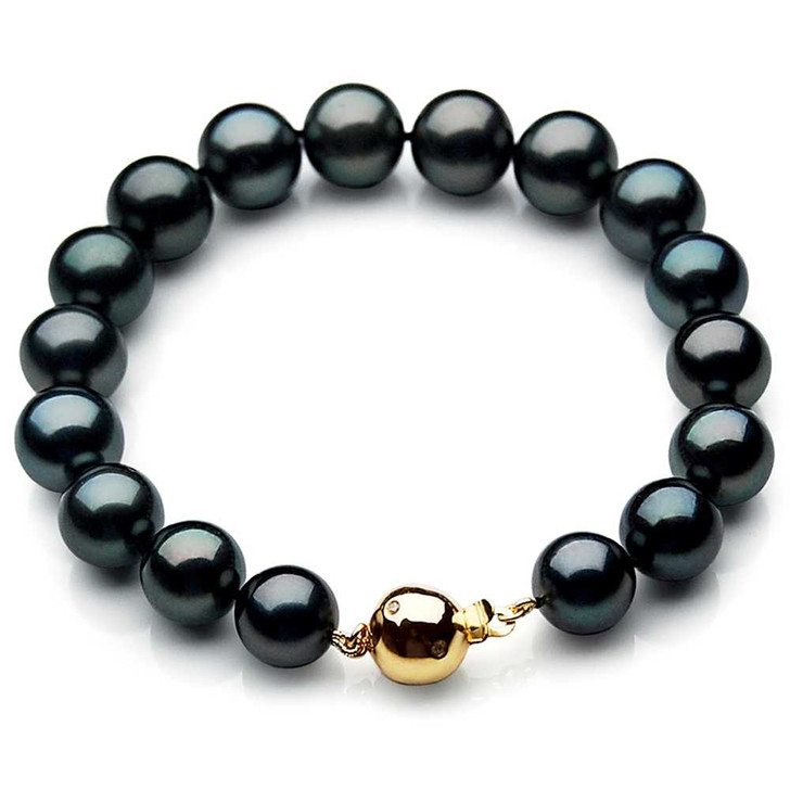 TB018 (AAA 10-12 mm Tahitian Black Pearl Bracelet gold Diamond clasp 18cm ) Pearl Bracelets Pacific Pearls