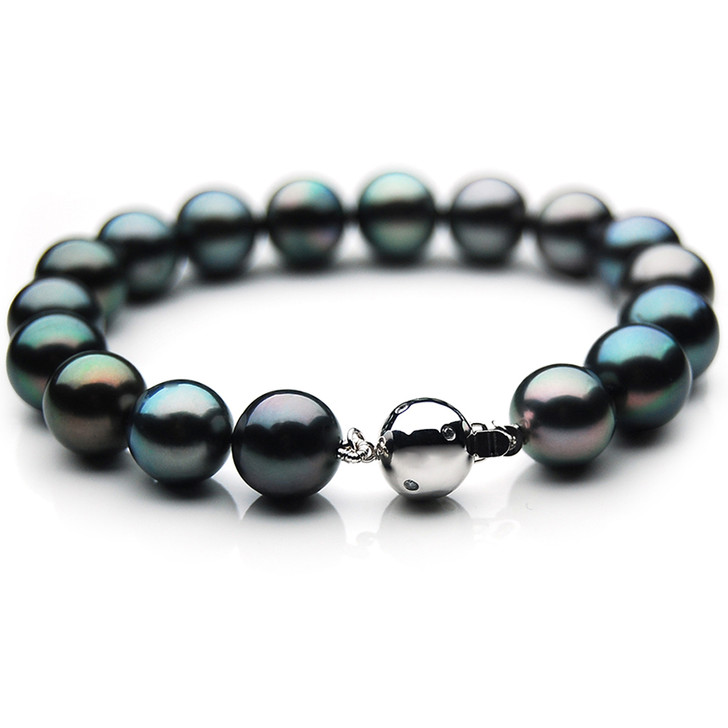 TB029 (AAA 11-13 mm Tahitian Black Pearl Bracelet Diamond clasp 18cm )