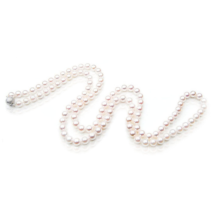 AN053 (AAA 5.5mm Japanese Akoya Saltwater White Pearl Necklace 14K Gold Clasp)