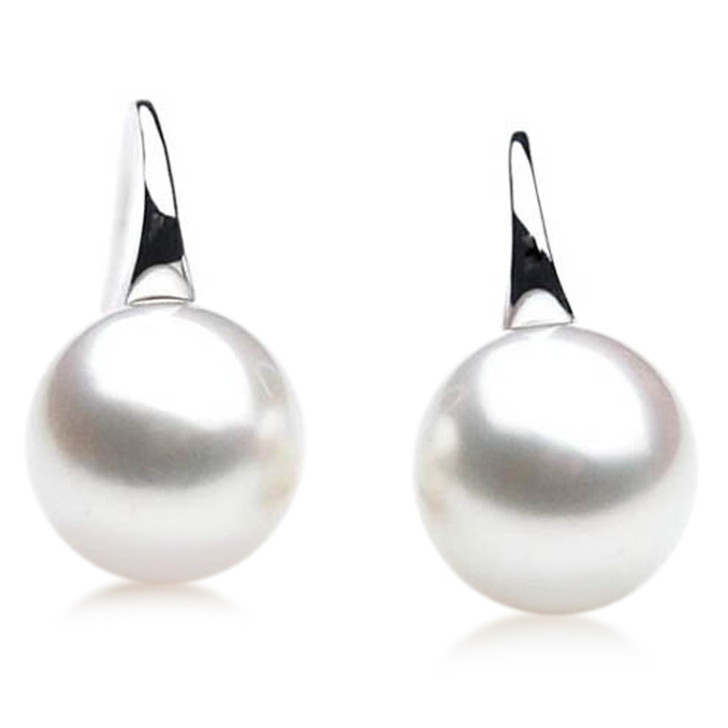 SE099   (AAA 14mm Australian South Sea Pearl Earrings in 18k White Gold)