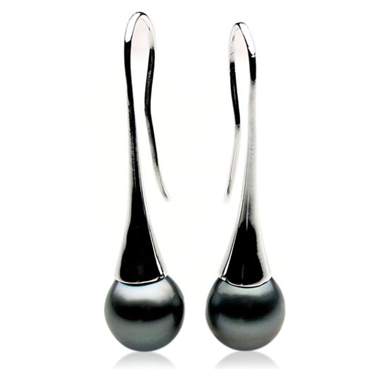 TE134 (AA 13mm Tahitian Black Pearl Earrings In Silver )