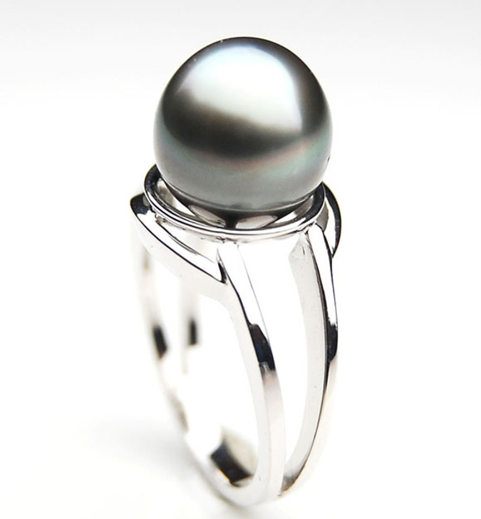 TR075 (AA 11mm Tahitian Grey  pearl Ring in Silver)