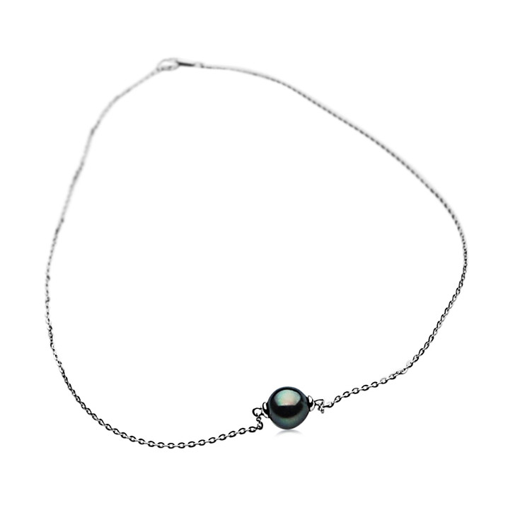 TN1 (AAA 10mm Tahitian Black  Pearl Necklace 18k White Gold Plated on Italy Silver Chain )