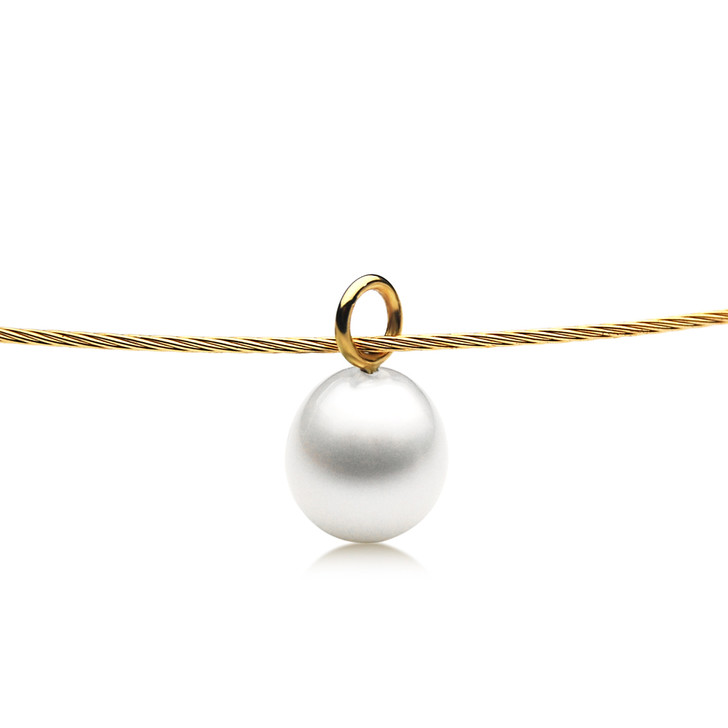 WSN2 (AA+ 11mm Australian White South Sea Pearl Pendant Set in 18k (750) Yellow Gold Plated On Italy Silver Loop Necklace .