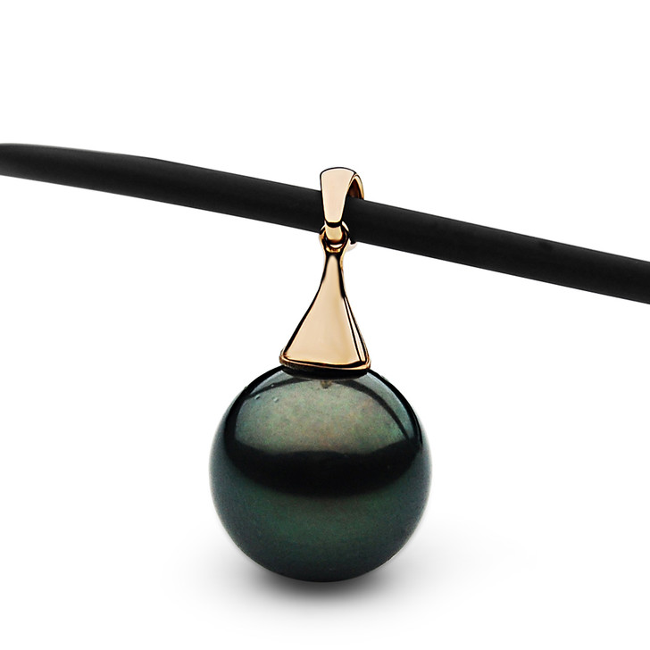 TP133 (AA 16 mm Tahitian Black Pearl Pendant in Heavy 18k Rose Gold)