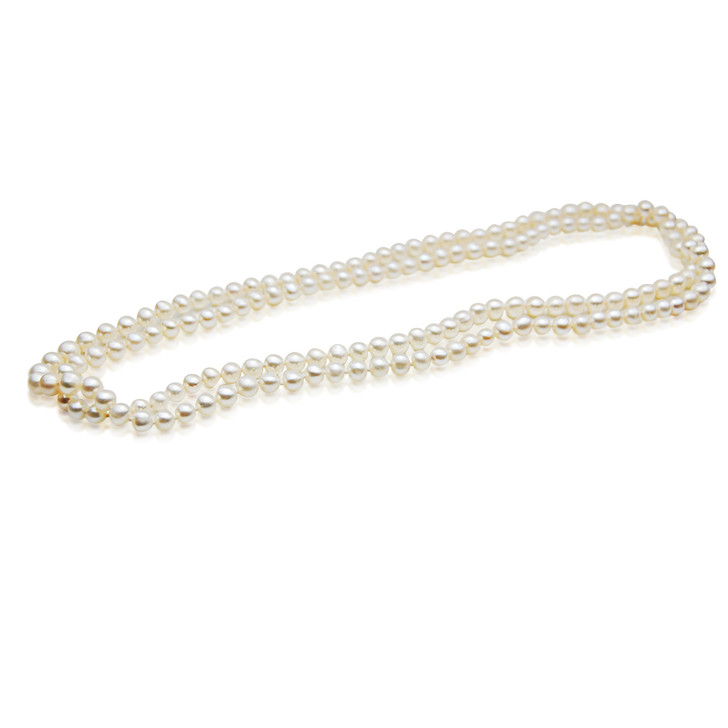 FN035 (Extra Long AA+ 7 mm White Freshwater Cultured Pearl Necklace Without Clasp, 39" long )