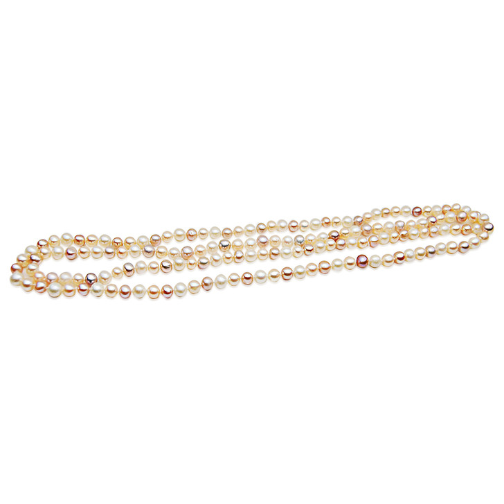 FN037 (Extra Long AA+ 7 mm Multicolor Freshwater Cultured Pearl Necklace Without Clasp, 39" long )