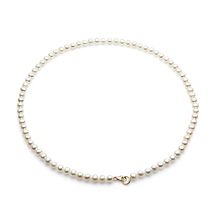 FN044 ( 5mm White Freshwater Cultured Pearl Necklace With Yellow Gold Clasp, 15" long )