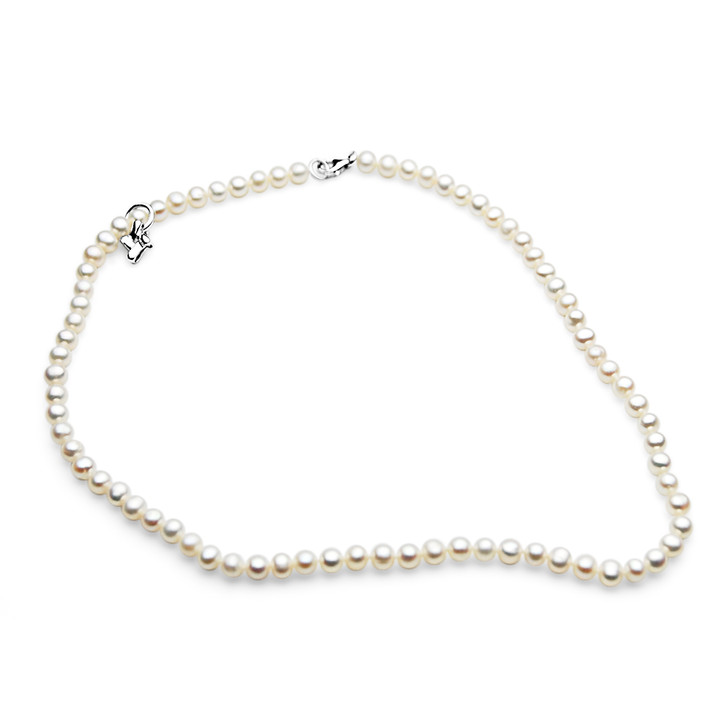 FN047 ( 5mm White Freshwater Cultured Pearl Necklace With White Gold Clasp with Pendant Charm, 16" long )