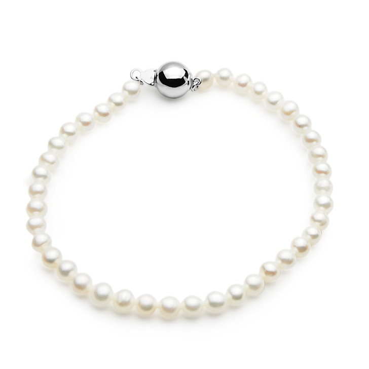 FB037 (AAA 5 mm White Freshwater Pearl Bracelet  White gold clasp, 8.5" long )