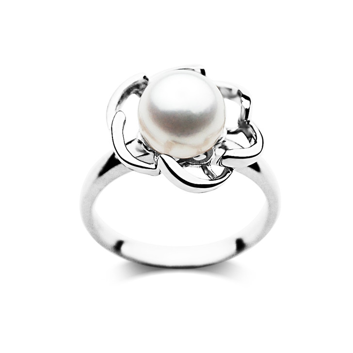 AR01 ( AAA 8 mm White Japanese Akoya Saltwater Pearl Ring in Silver )