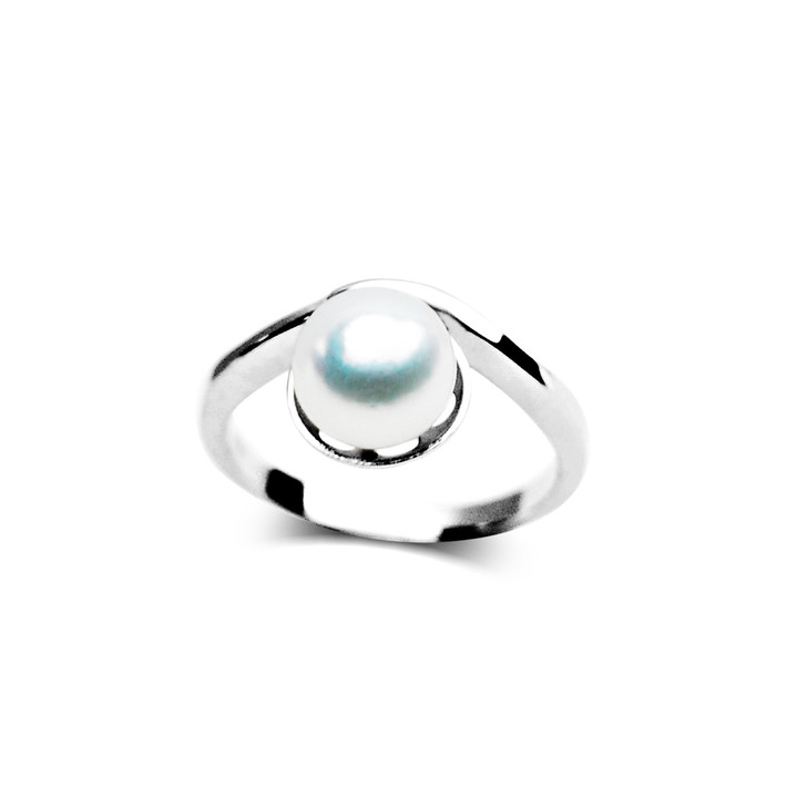 AR06 ( AAA 8 mm White Japanese Akoya Saltwater Pearl Ring in Silver )