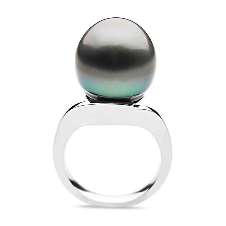 TR015S ( AA+ Large 14 mm Tahitian Black Pearl Ring in Silver )