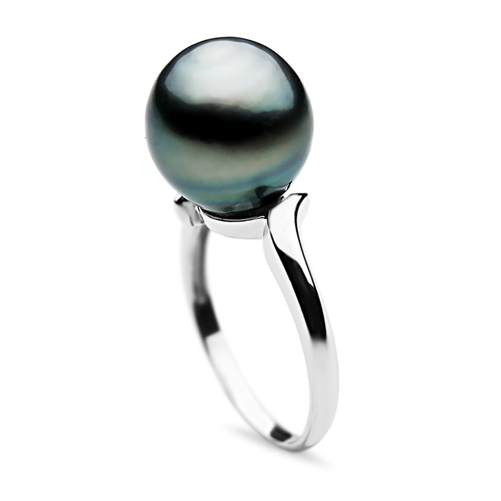 TR017S ( AA+ Large 14 mm Tahitian Black Pearl Ring in Silver )