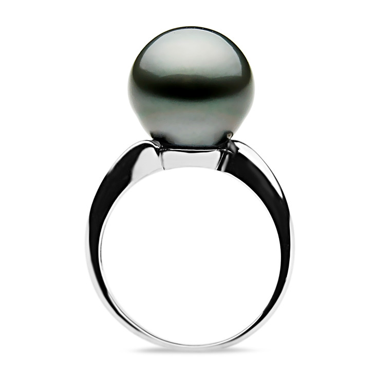 TR018S ( AA+ 13.5 mm Tahitian Black Pearl Ring in Silver )