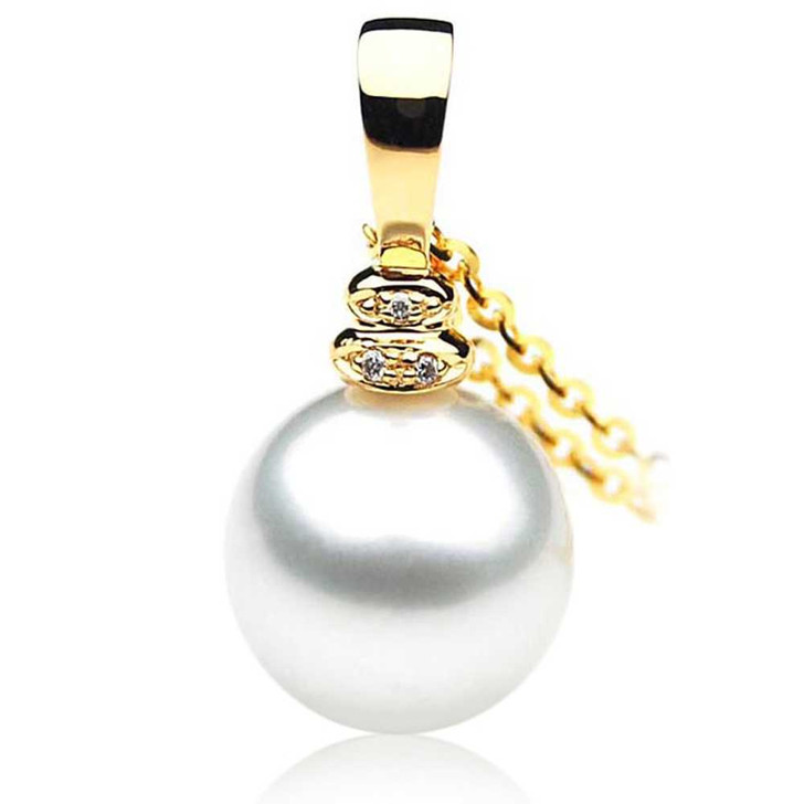 SP064 (AAA 13mm Australian South Sea pearl Pendant Diamonds 18k Gold ) Pearl Pendants Pacific Pearls