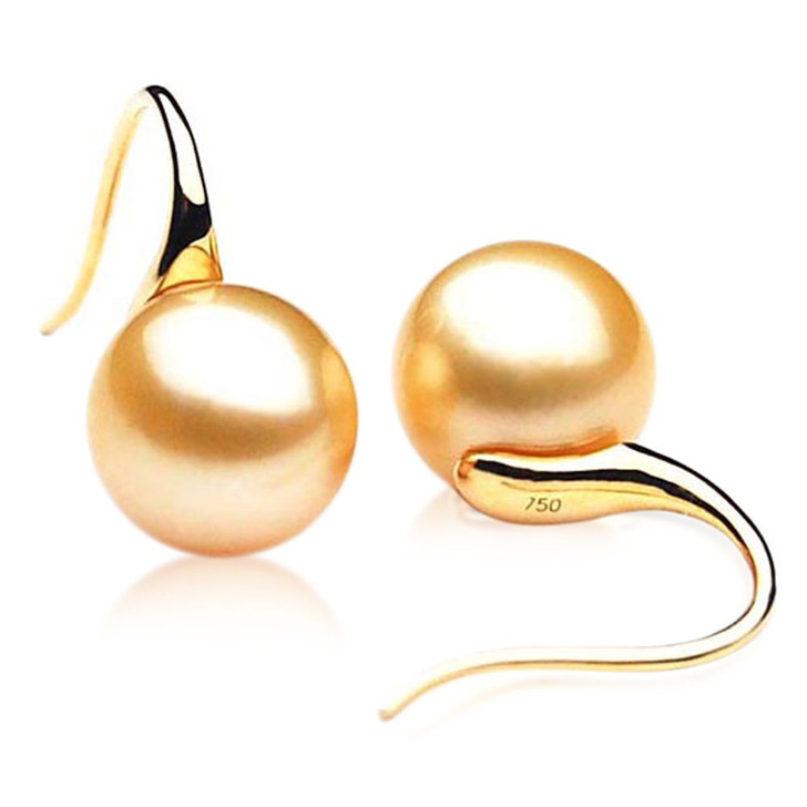 GE040 ( AAA 12mm Australian Golden South Sea Pearl Earrings In 18K Yellow Gold )