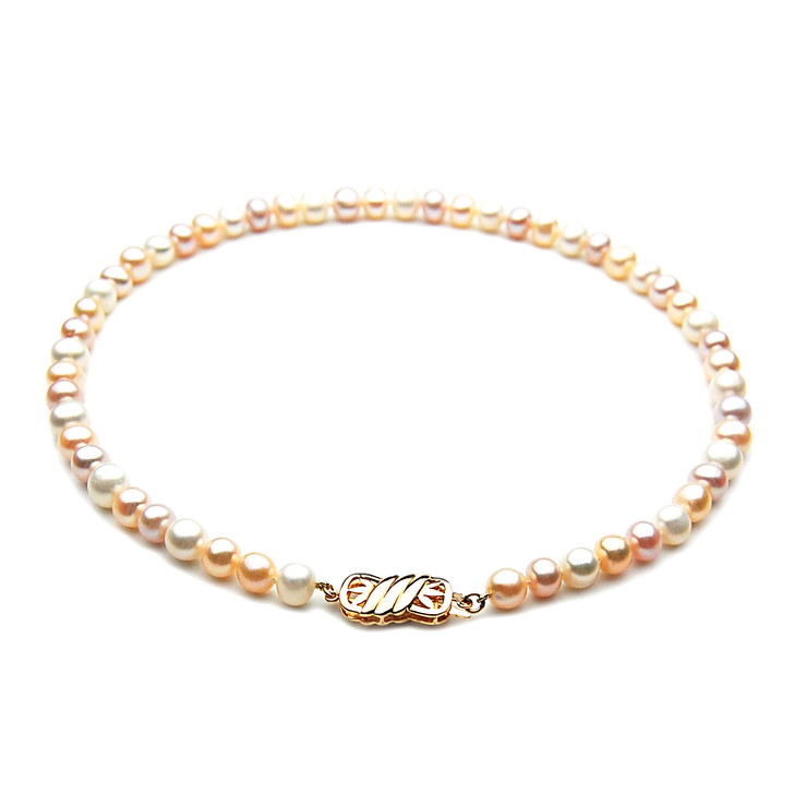 FN04 ( 8mm AA+ Quality White And Pink Freshwater Cultured Pearl Necklace With 18k Gold Plated On Silver Clasp )