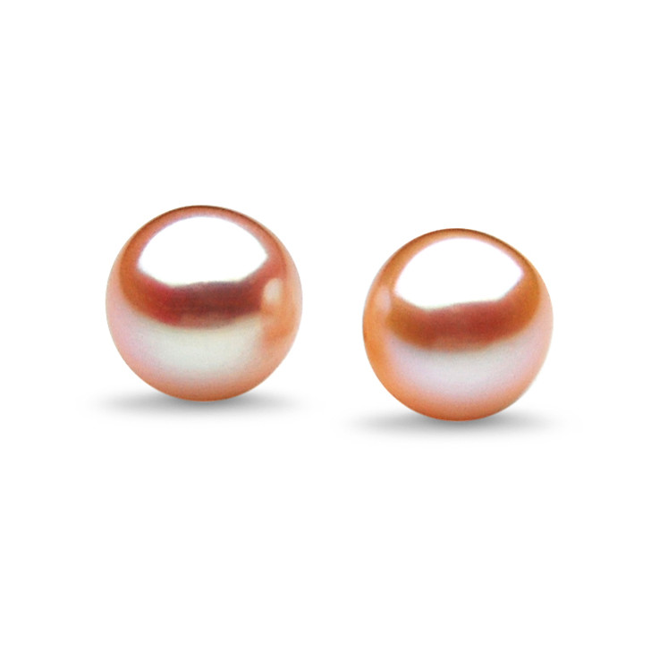 FL008 ( Very High Luster 7-7.5 mm AAA Quality Round Freshwater Cultured Pink Pearl - Loose Pearls, matching pair .  )