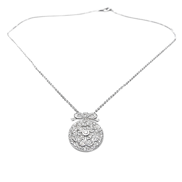 NCZ03 ( Design Necklace With Cubic Zirconia In 18K White Gold Plated On Silver Necklace . )