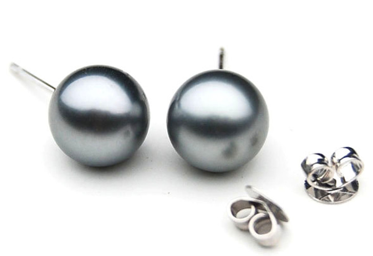  TE130a (AAA 9 mm Tahitian Gray Pearl Earrings In Silver )