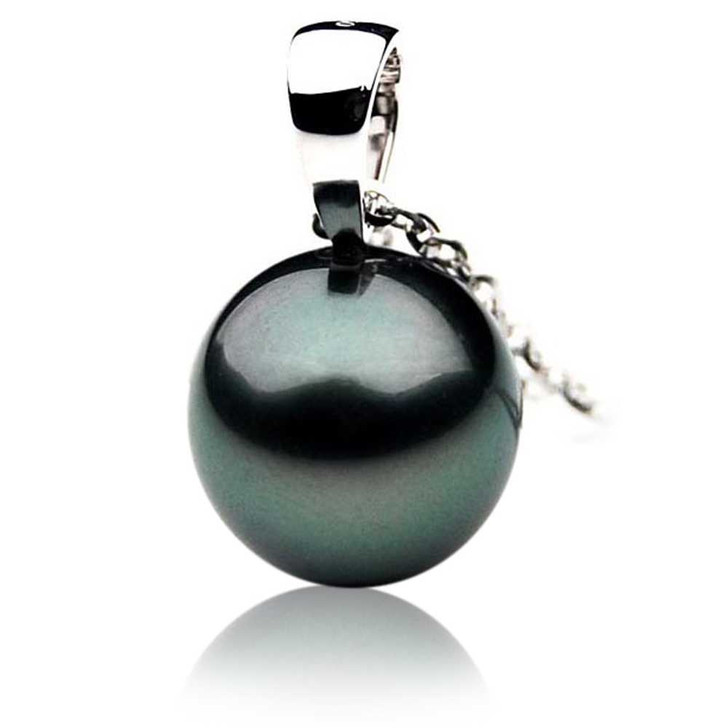 TP001 (AAA 11mm Tahitian Black pearl Pendant Pendant in 18k White Gold ) Pearl Pendants Pacific Pearls